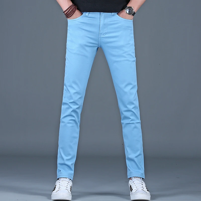 轻奢夏季薄款商务休闲牛仔裤男款2025超火修身卡其色小脚裤子男士