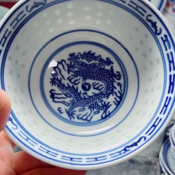青花玲珑5寸饭碗龙纹