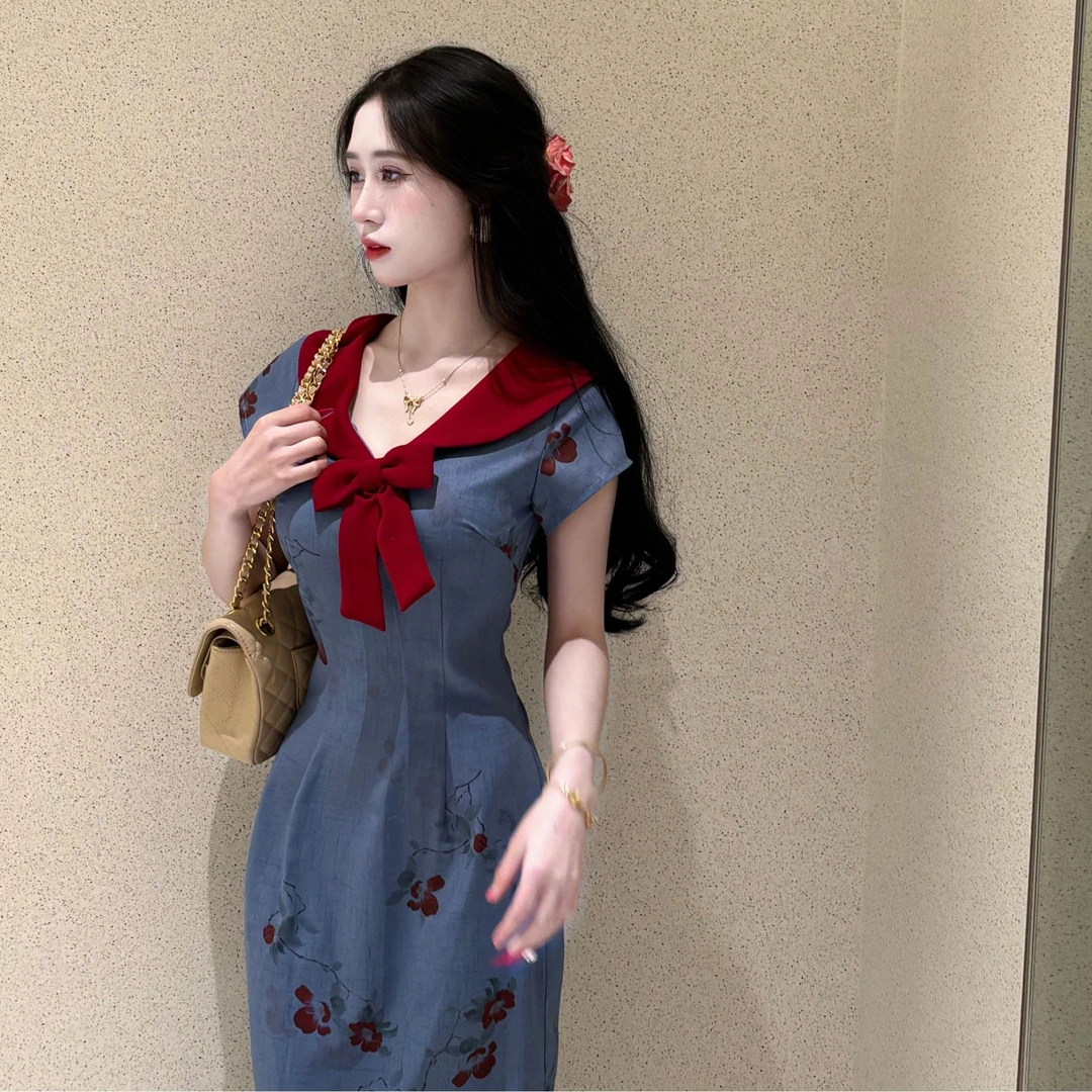 LHMknk1画报夫人原创自制学院风国风显瘦新中式甜美旗袍 水手秘密