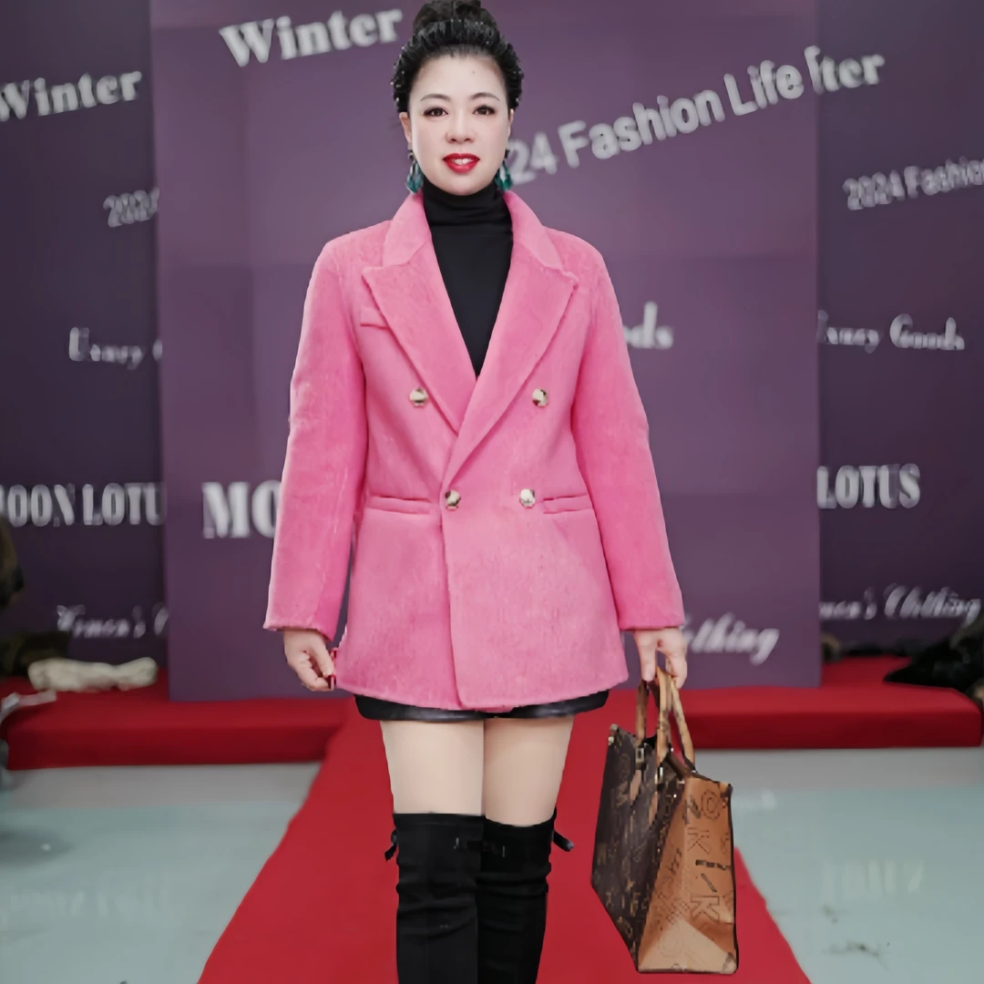 1171毛呢外套通勤风不褪色修身外套名媛女士女装双排扣毛呢气质