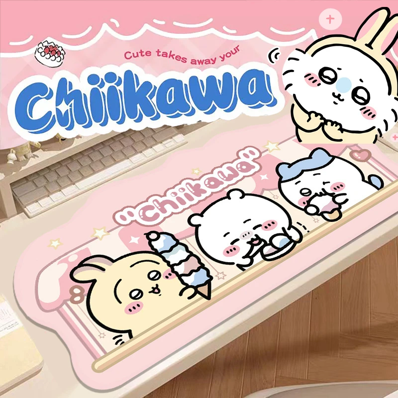乌萨奇锁边鼠标垫超大chiikawa可爱大号电脑键盘家用桌面办公桌垫