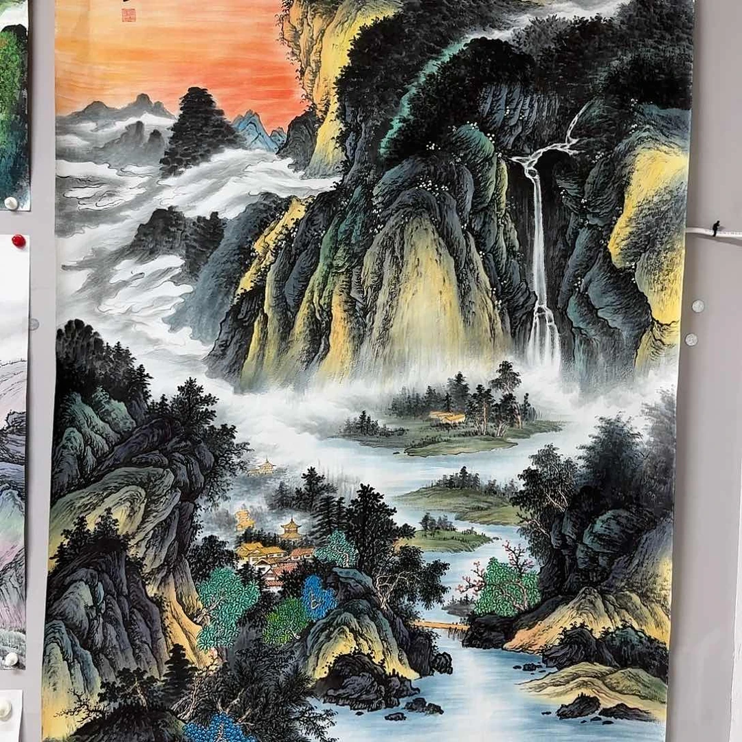 国画绿*母尺寸100X180手绘作品