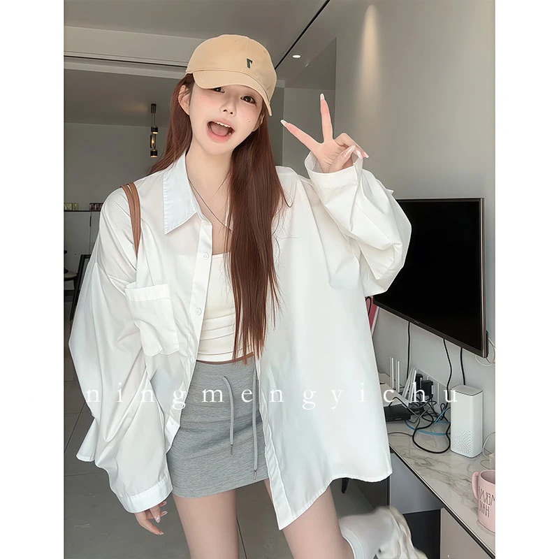 法式白色衬衫上衣女夏2025新款宽松百搭休闲显瘦薄款防晒衬衣外套