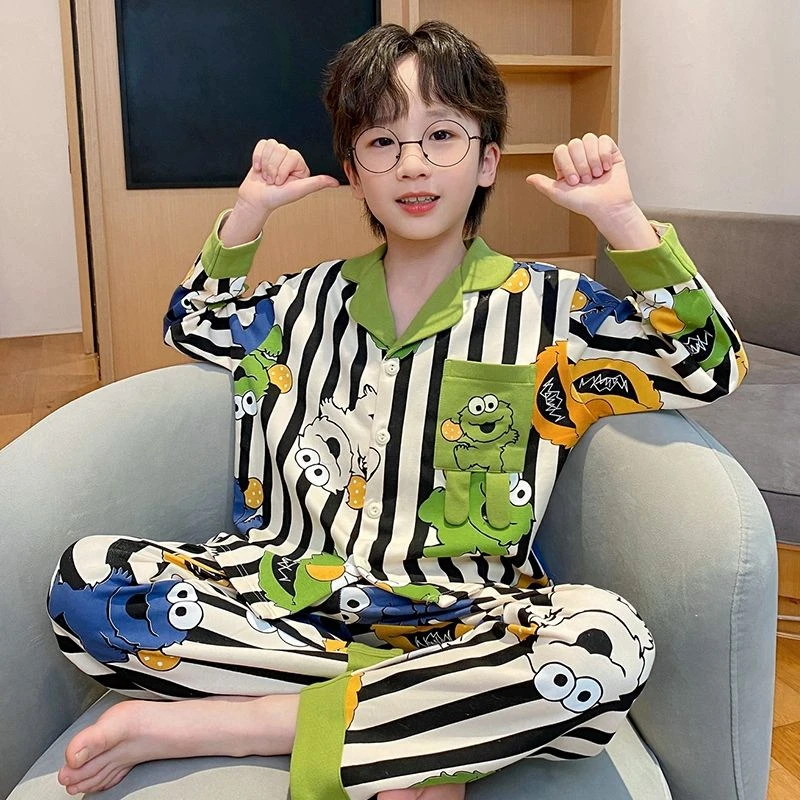 男孩卡通风家居服套装秋款秋冬家居服有弹性休闲风睡衣男童家居服