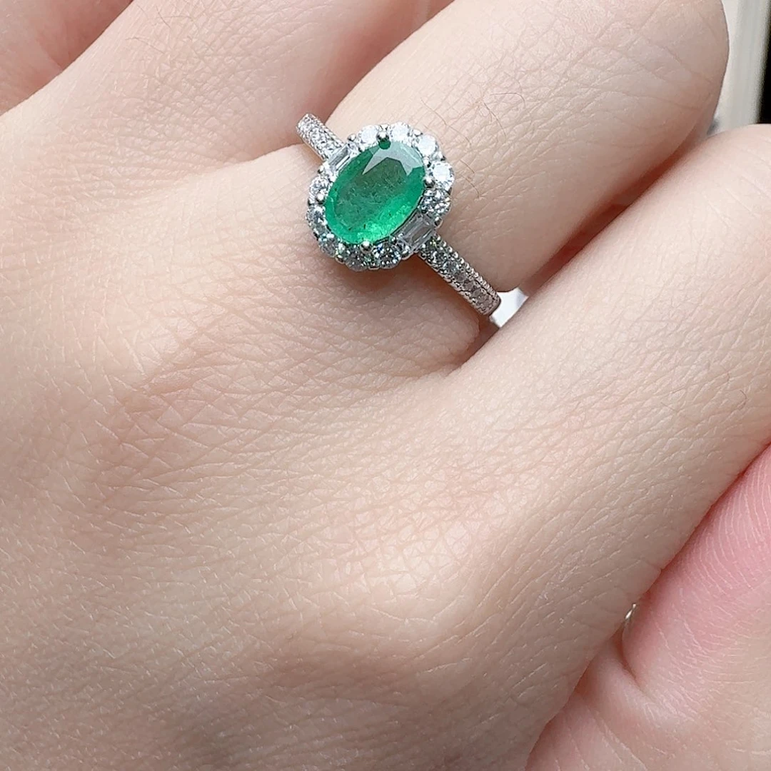 祖母绿戒指银S925镶嵌