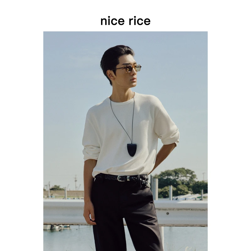 nice rice好饭 25秋季新品315G宽松颗粒肌理圆领长袖T恤NHQ02053