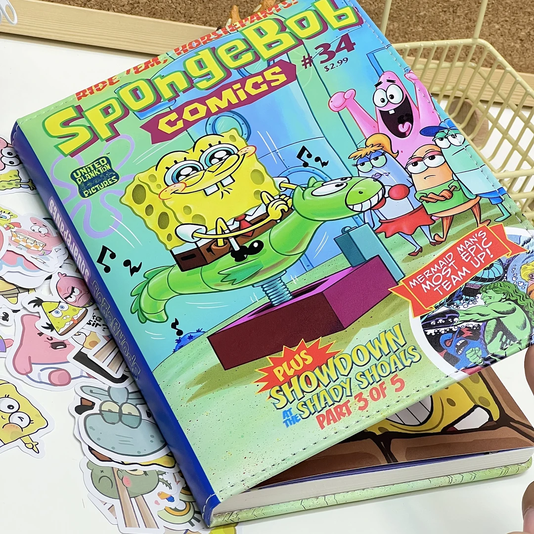 海绵宝宝A5皮质笔记本加厚彩色内页手账本学生用日记本记事本本子