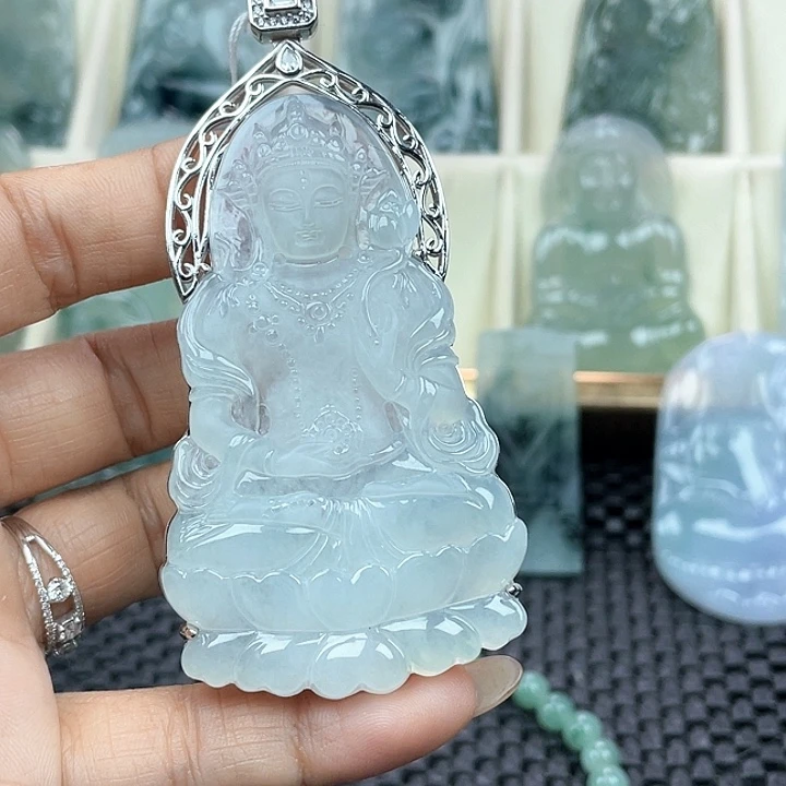 颈饰银S925镶嵌翡翠百**界天然翡翠渡母