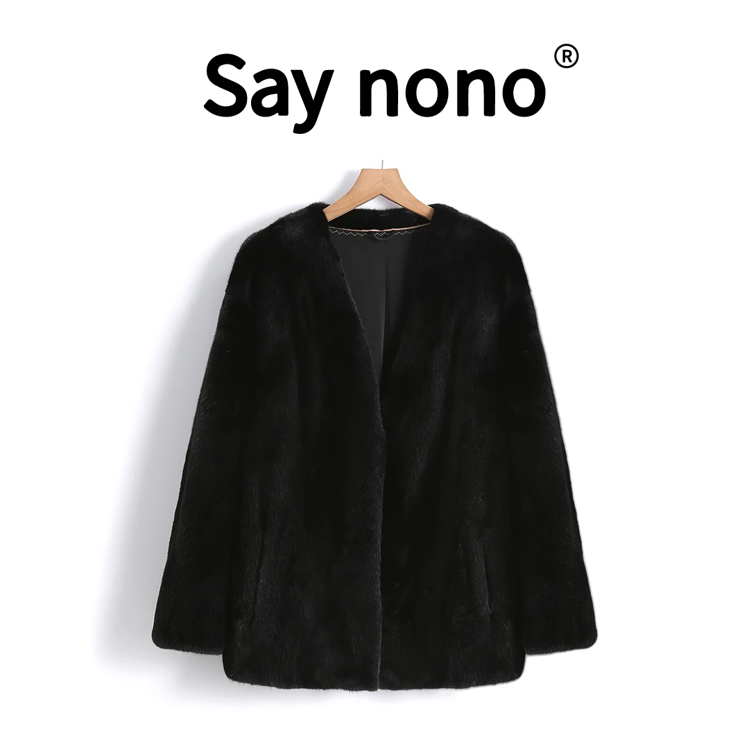 懒猫nono│Saynono 及简之境＿V领天鹅绒貂皮宽松皮草外套 -XS24837