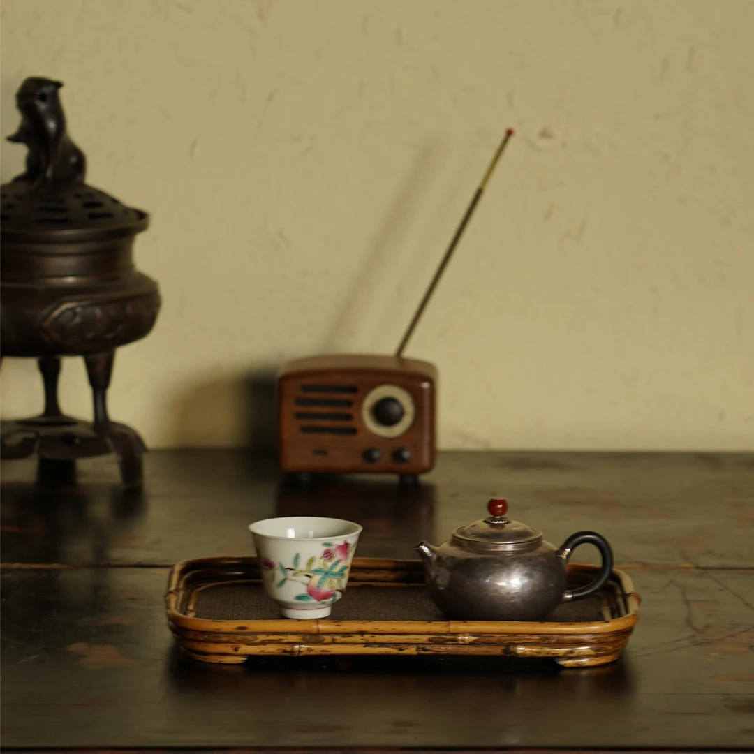 赋石手工梅鹿竹干泡茶盘奉茶盘茶道壶承干泡台竹茶盘仿古禅意壶垫