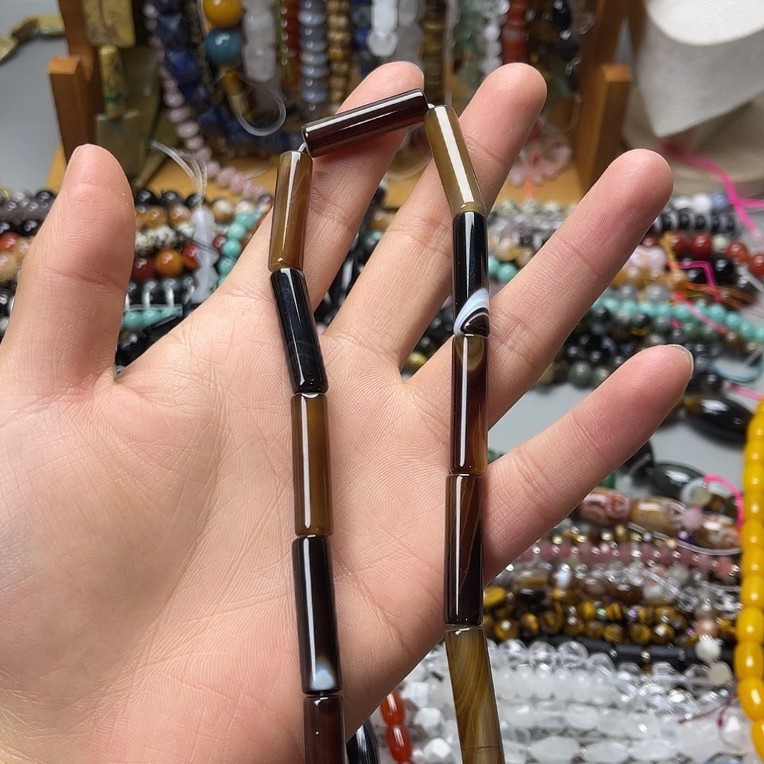 玛瑙/玉髓未镶嵌珠宝半成品8×30咖啡玛圆管一条