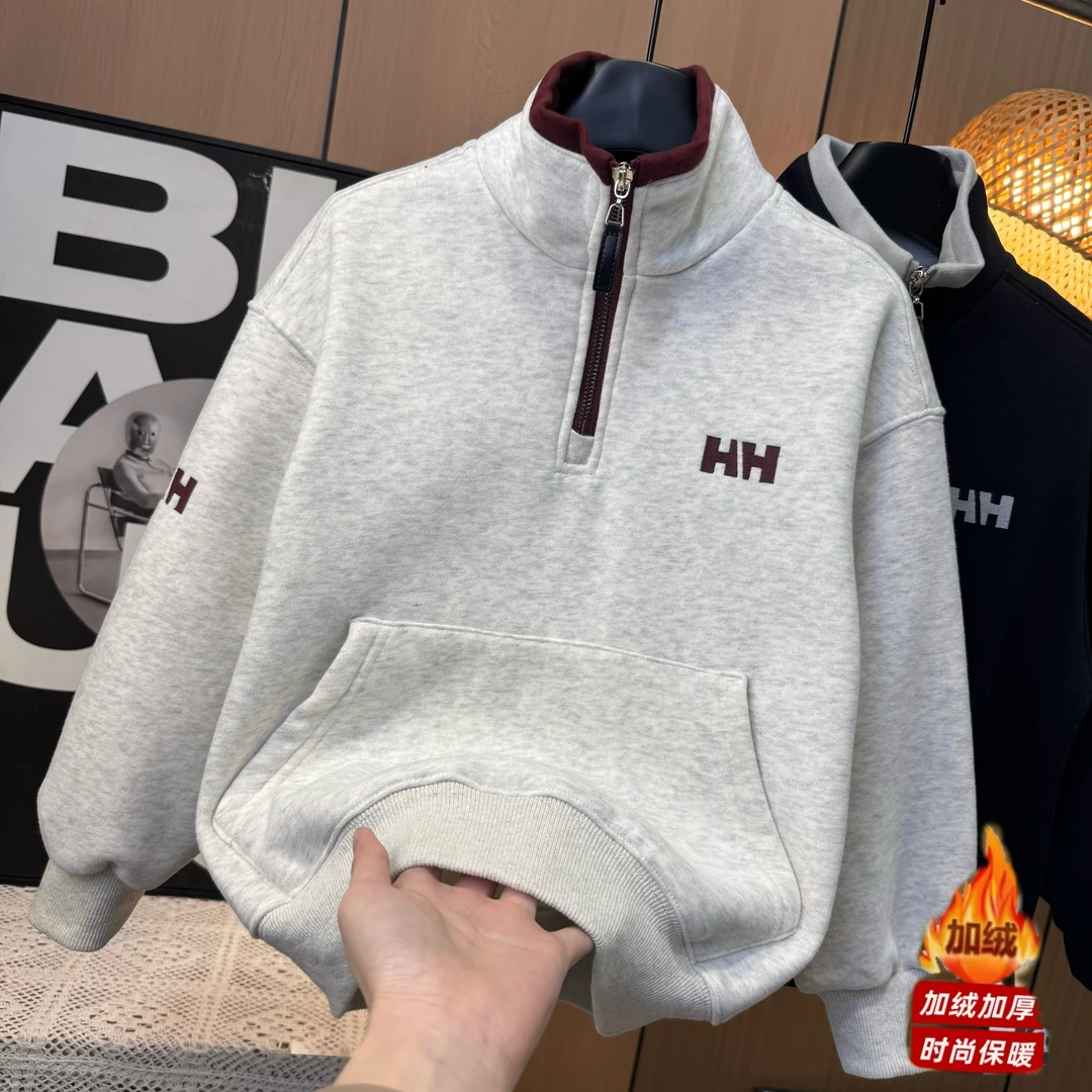 【加绒】男童秋冬新款半高领时尚洋气拉链休闲上衣XM11209