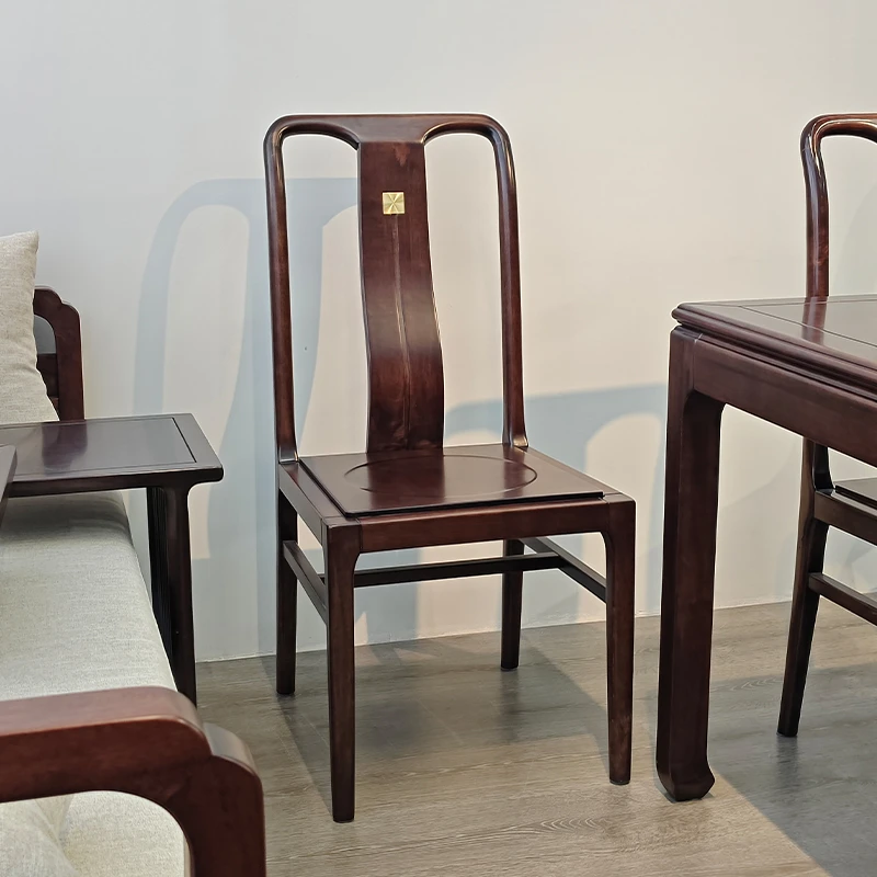 安庭木作乌金木餐椅简约茶室禅意茶桌椅靠背书椅家用餐厅实木椅