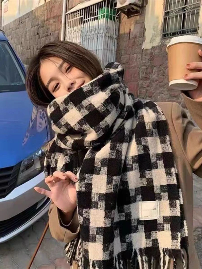 新款百搭冬季保暖格子秋冬围巾学生时尚韩版格纹