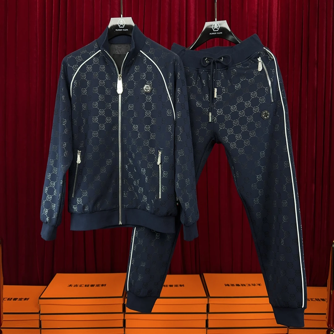 PLIPHPP PLEPN正品满印双P暗纹立领时尚卫衣夹克外套＋卫裤套装