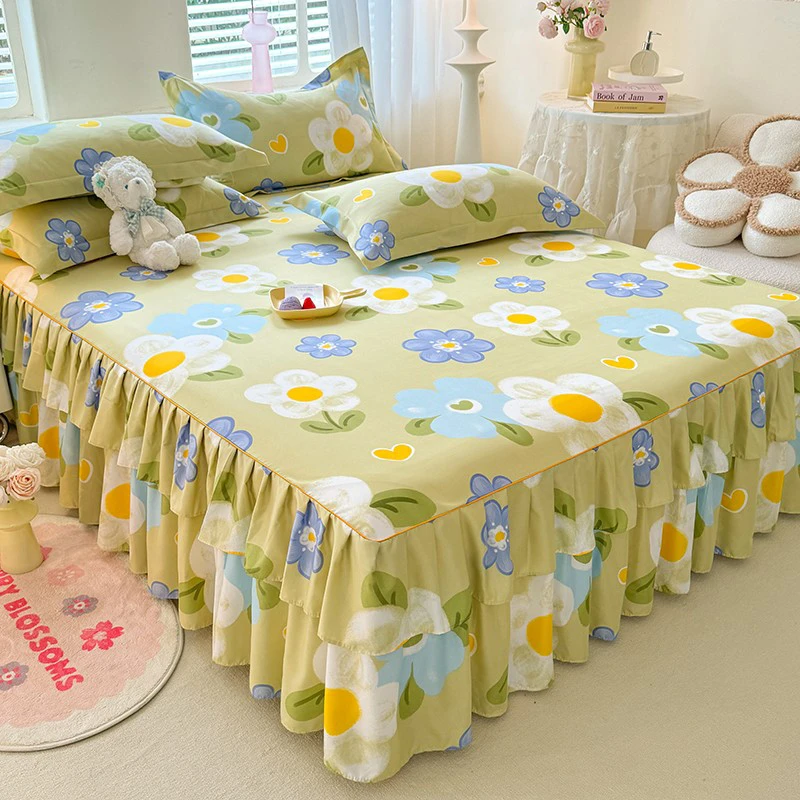 新款床裙式床罩单件1.5/1.8m四季通用防滑床单遮丑下摆床笠三件套