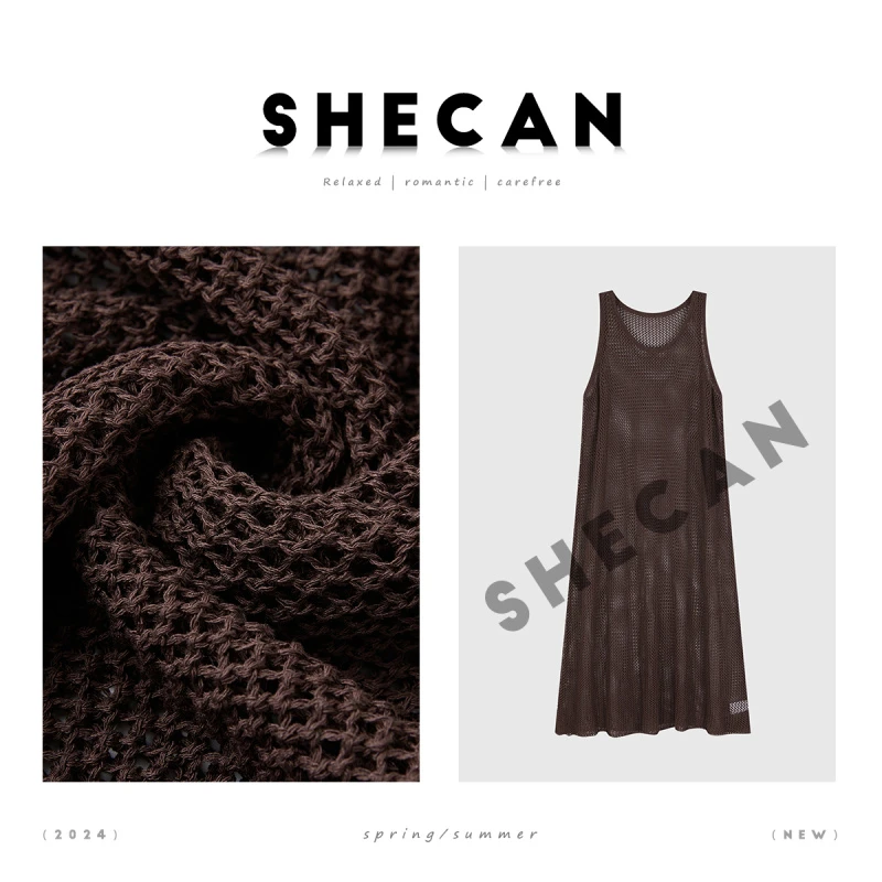 SHECAN【霞观网涓】夏季无袖背心连衣裙显瘦百搭针织休闲复古4XA079