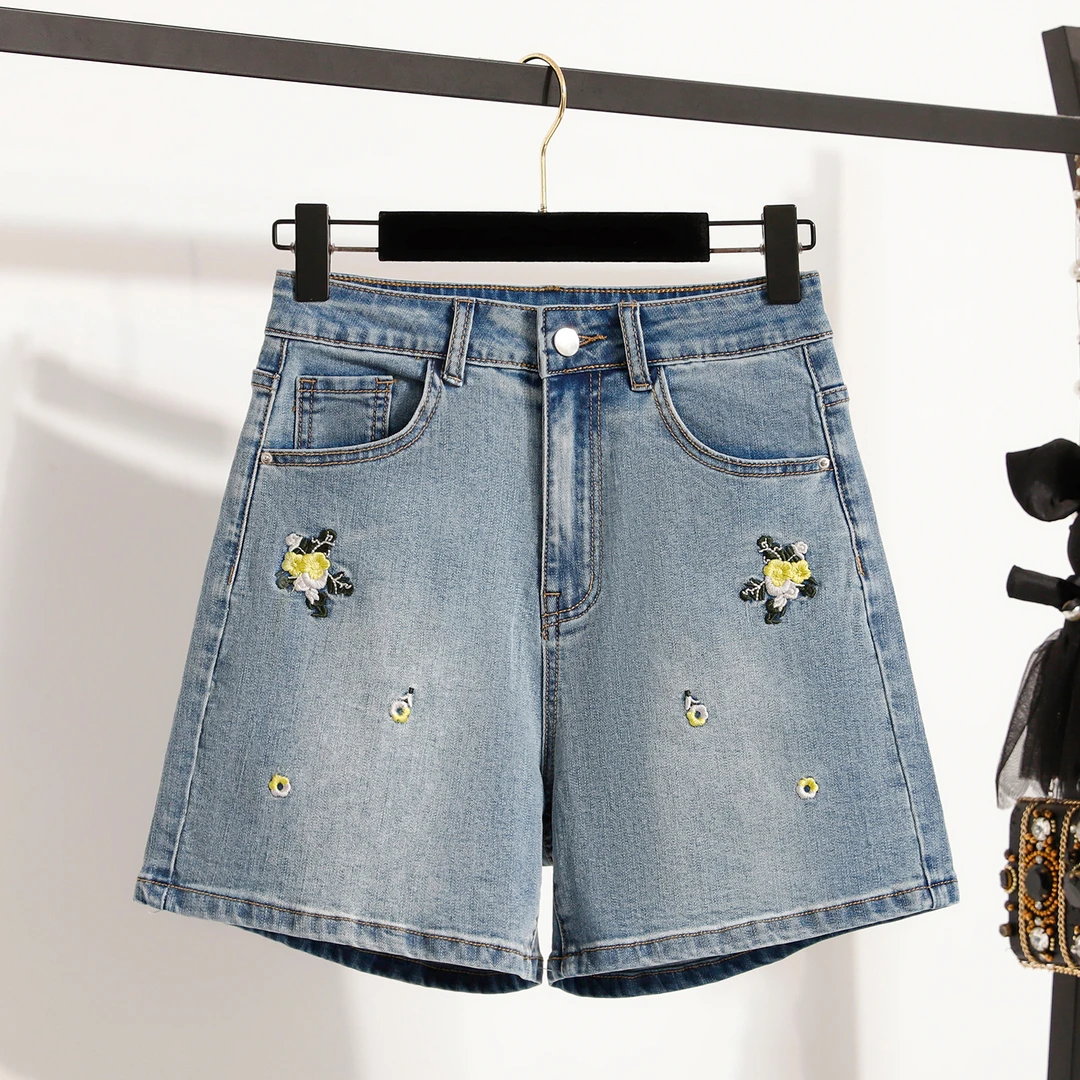 夏款大码欧版时尚破洞牛仔短裤胖MM显瘦松紧腰加大加肥四分裤