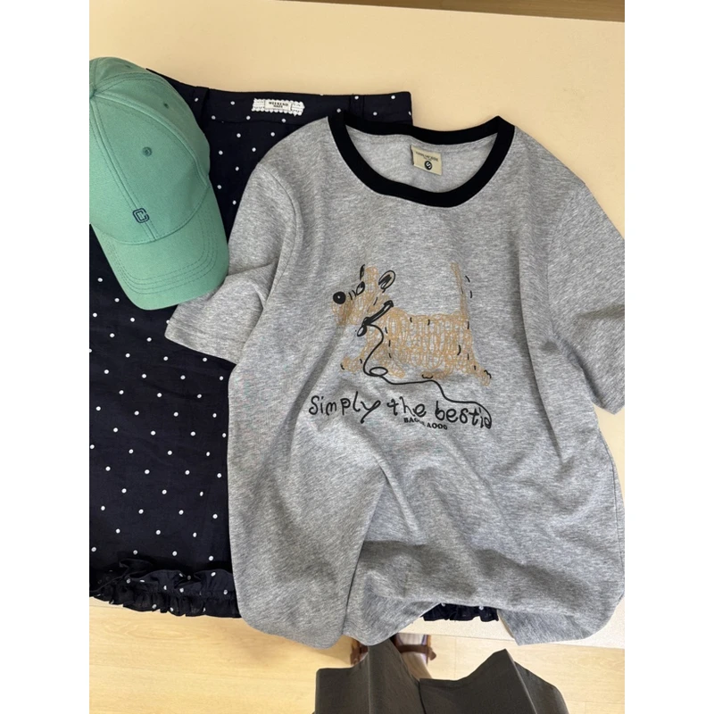 清仓福利-撞色领冰凉轻薄雪花棉韩系T恤「狗」