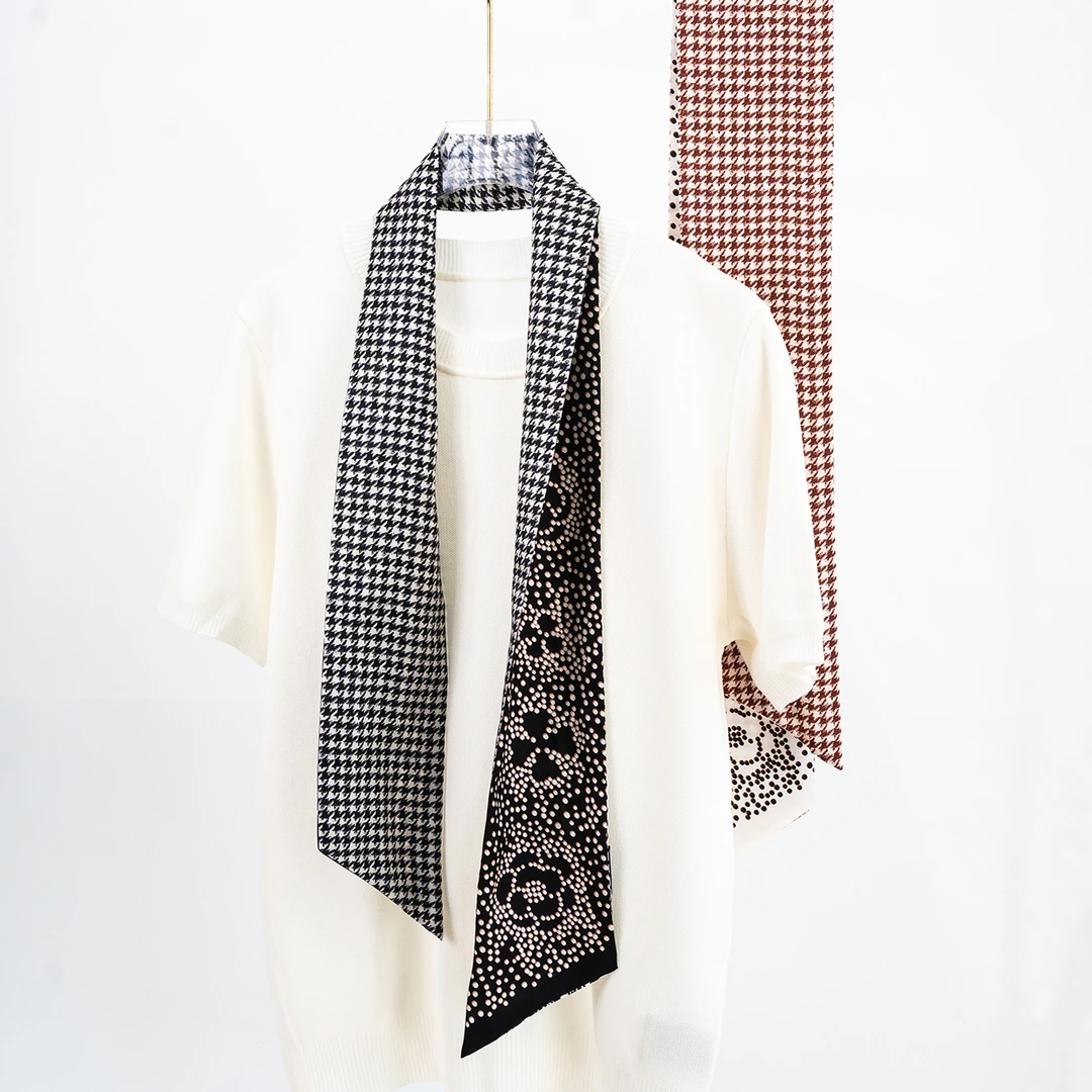 楊楊【茶花点点】重磅新品16姆米桑蚕丝斜纹女士围巾披肩丝巾10*120