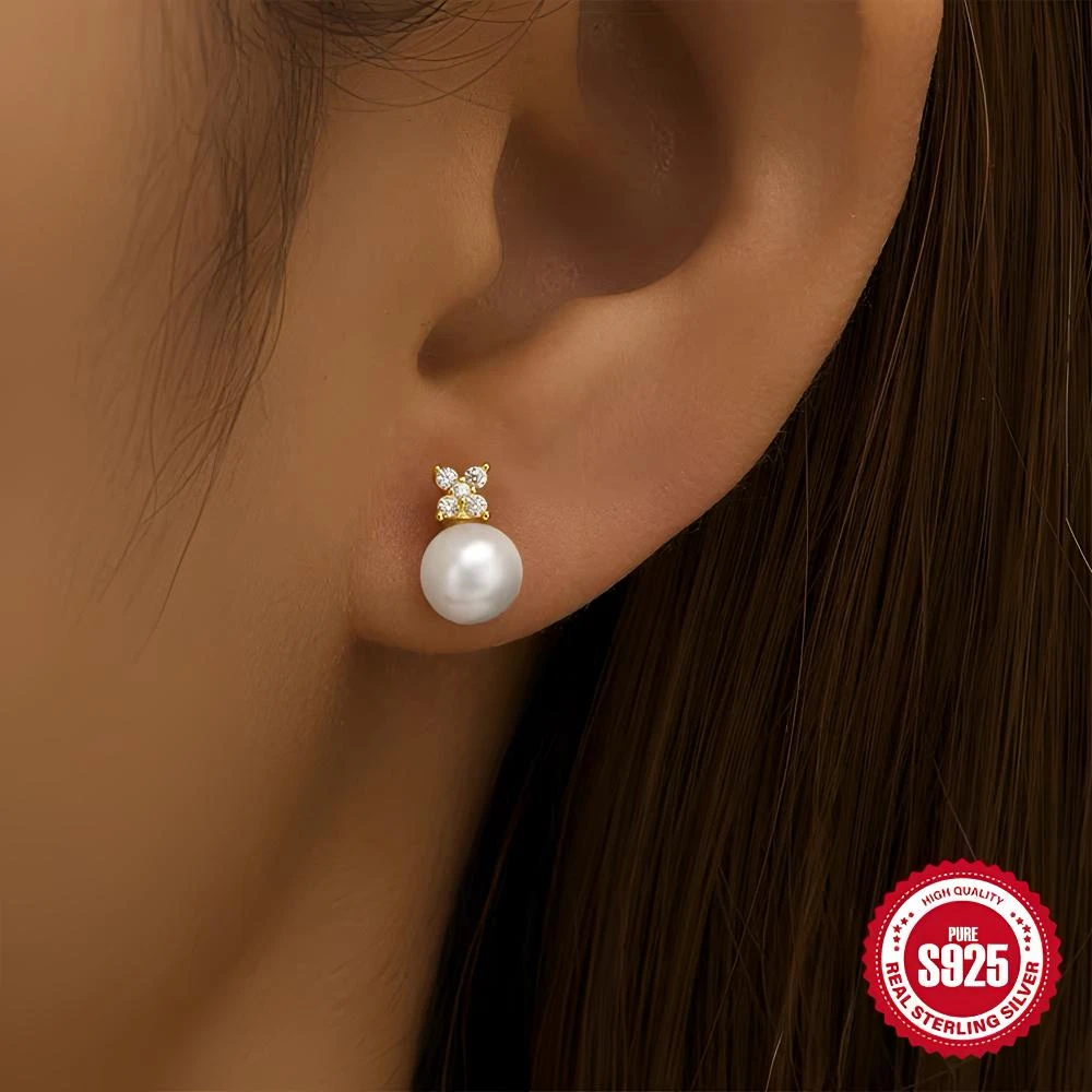 925银耳饰 冬季新款温柔气质闪亮四叶草耳钉轻奢百搭优雅耳饰