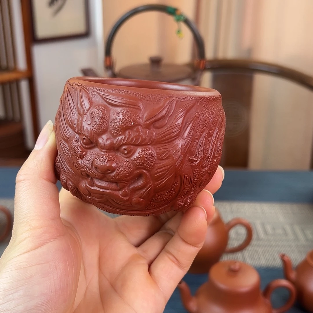 紫砂茶壶精品 麒麟主人杯 大红袍泥 180cc