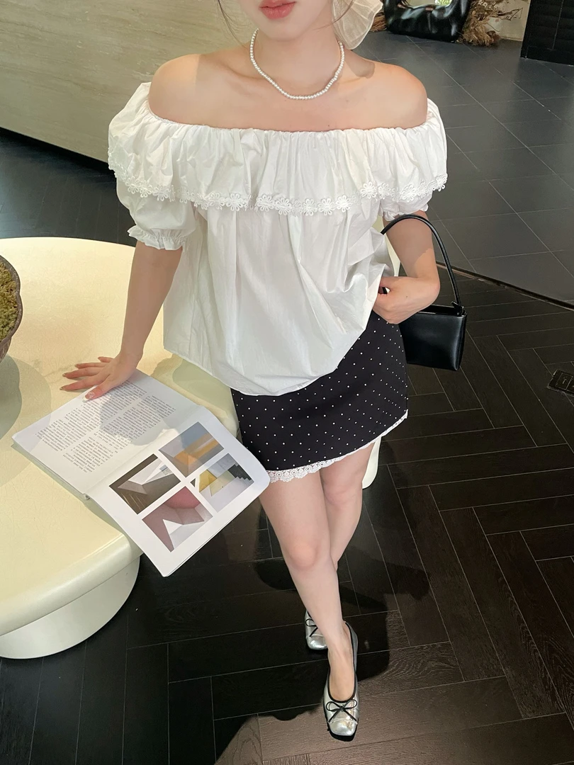YPP！【圆舞曲】甜美风氛围感蕾丝拼接波点高腰显瘦气质A字半身裙