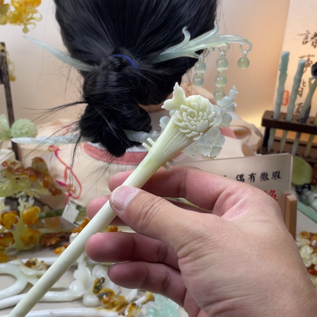 蛇纹石玉合金发饰发簪