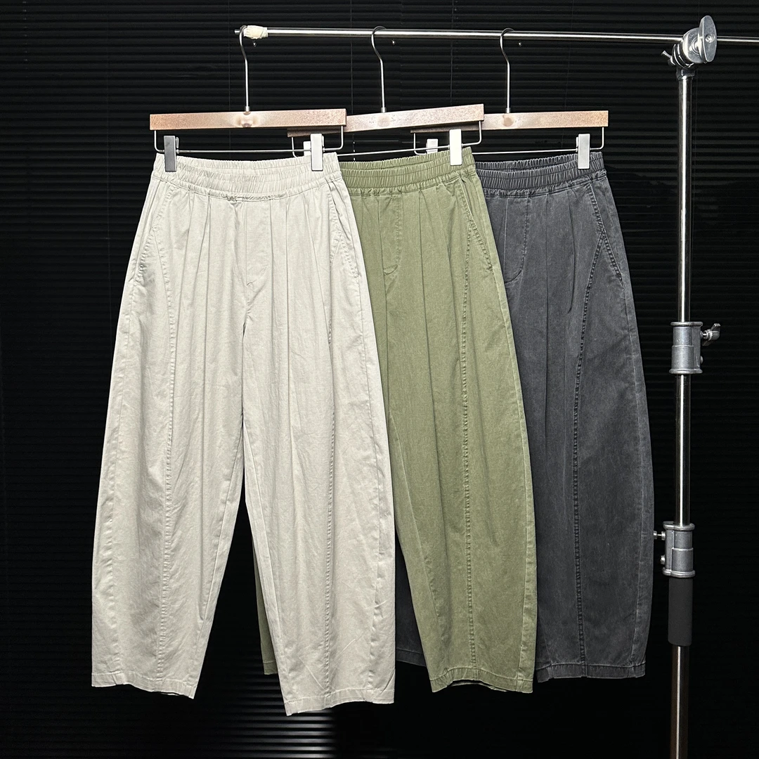 （楠楠）2025春夏新款休闲裤男时尚复古水洗弯刀裤宽松休闲阔腿裤潮