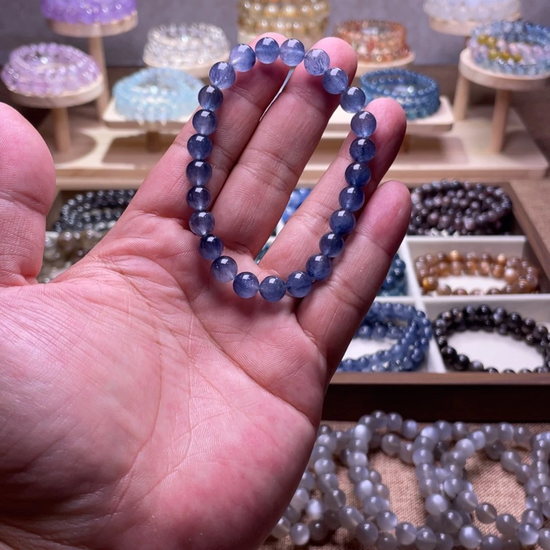 水晶手链未镶嵌半盆钢丝蓝兔毛