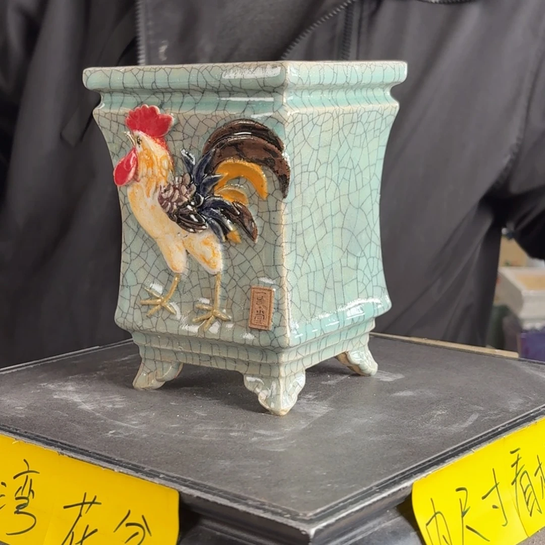 。一风堂石湾花盆 釉色瑕疵 轻微收缩 内10*15