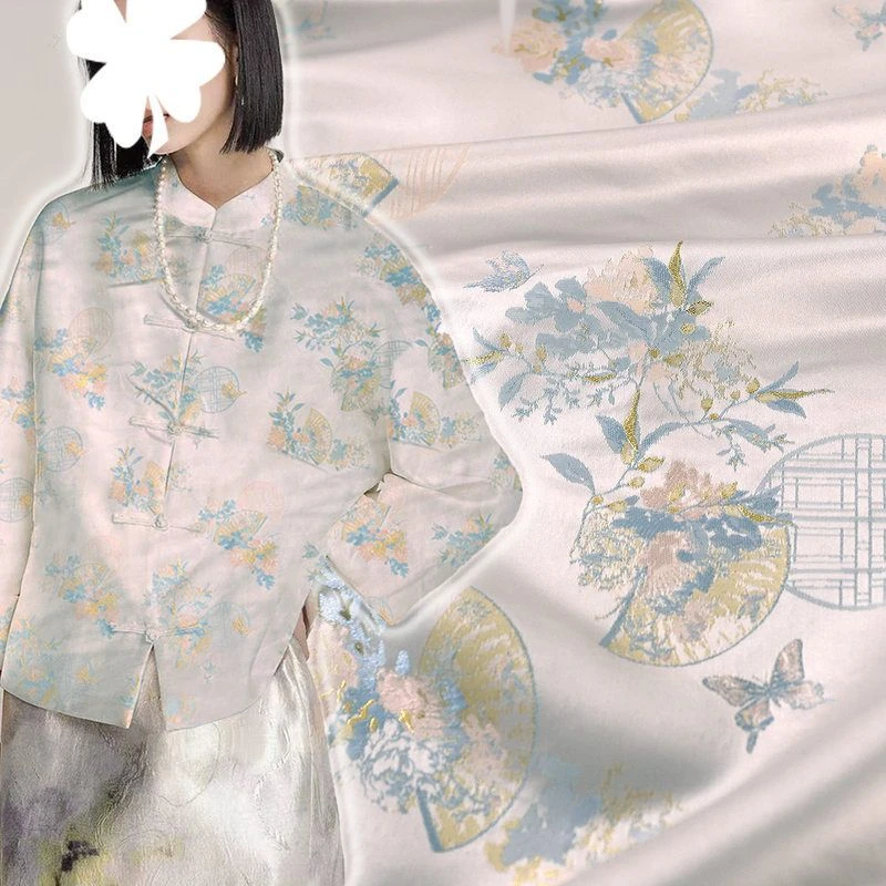 《FS072如意窗花纹》满织金仿宋锦马甲上衣面料提花锦缎服装布料