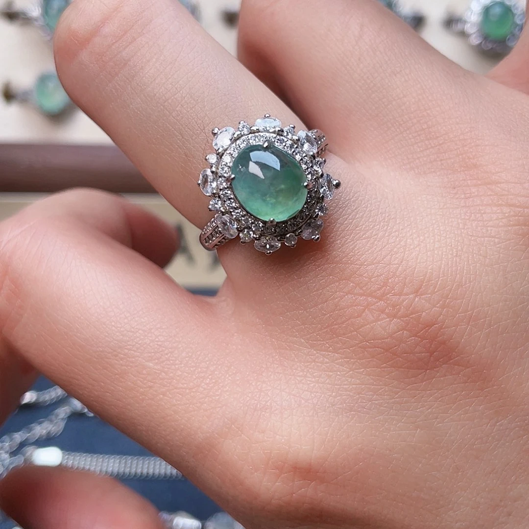 翡翠戒指银S925镶嵌戒指