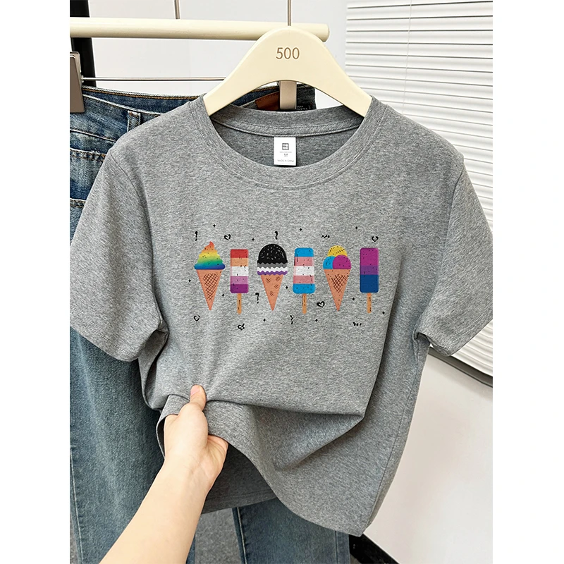 正肩短袖t恤女装新款韩版休闲趣味印花设计小众圆领别致显瘦上衣