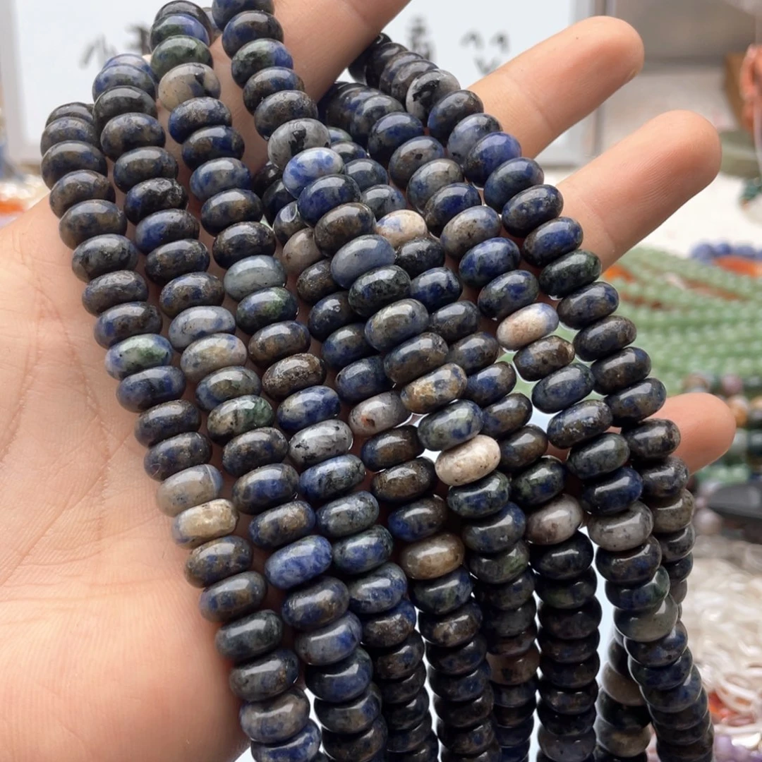玛瑙/玉髓合金珠宝半成品一条装卡10mm原矿蓝纹算盘珠