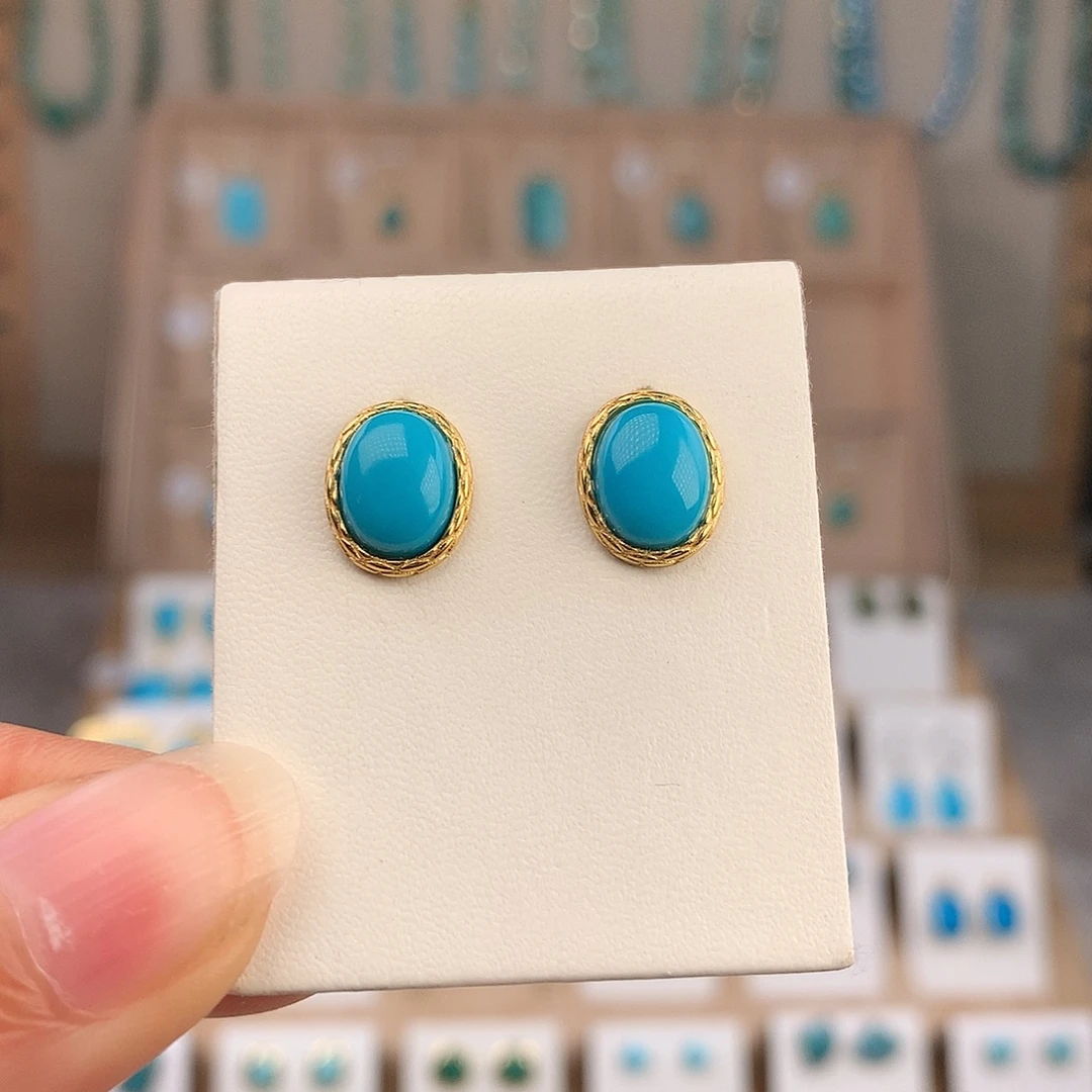 绿松石银S925镶嵌耳饰