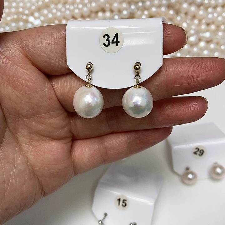 耳饰银S925镶嵌淡水珍珠