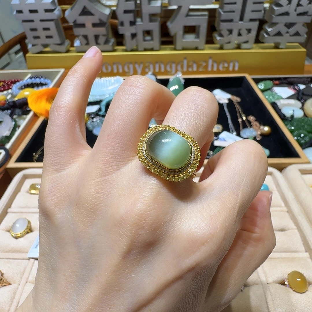 和田玉（碧玉）18K金镶嵌戒指