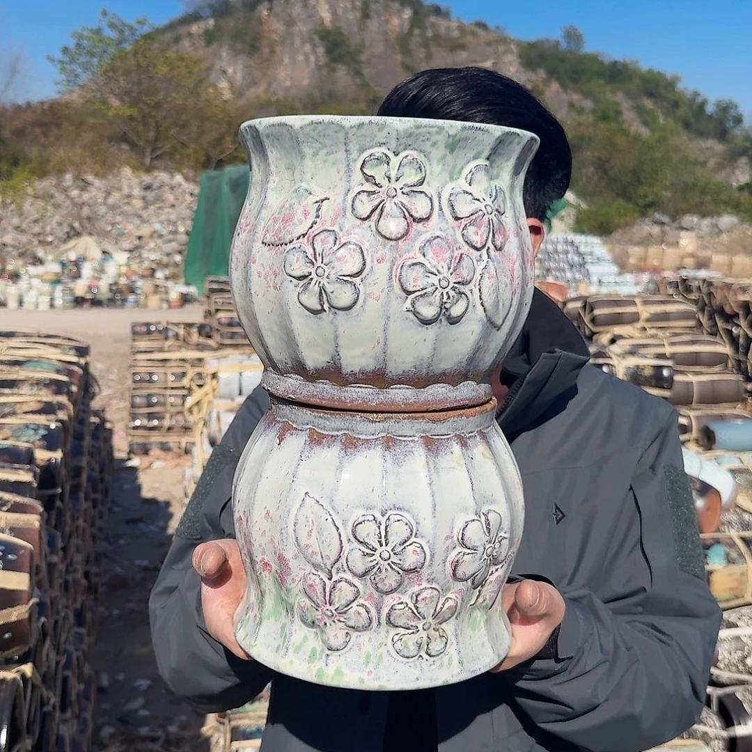 紫砂花盆口20高18（两个南瓜彩色