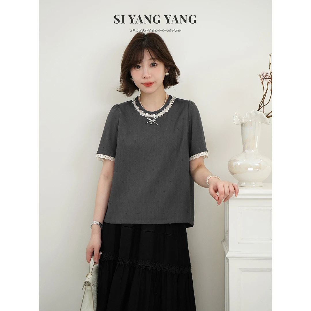 SIYANG斜纹抗皱TR新款亲肤舒适肌理感经典气质T恤SY503A057SYY