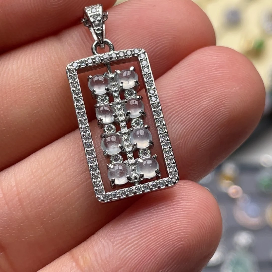 翡翠颈饰银S925镶嵌纯天然缅甸翡翠