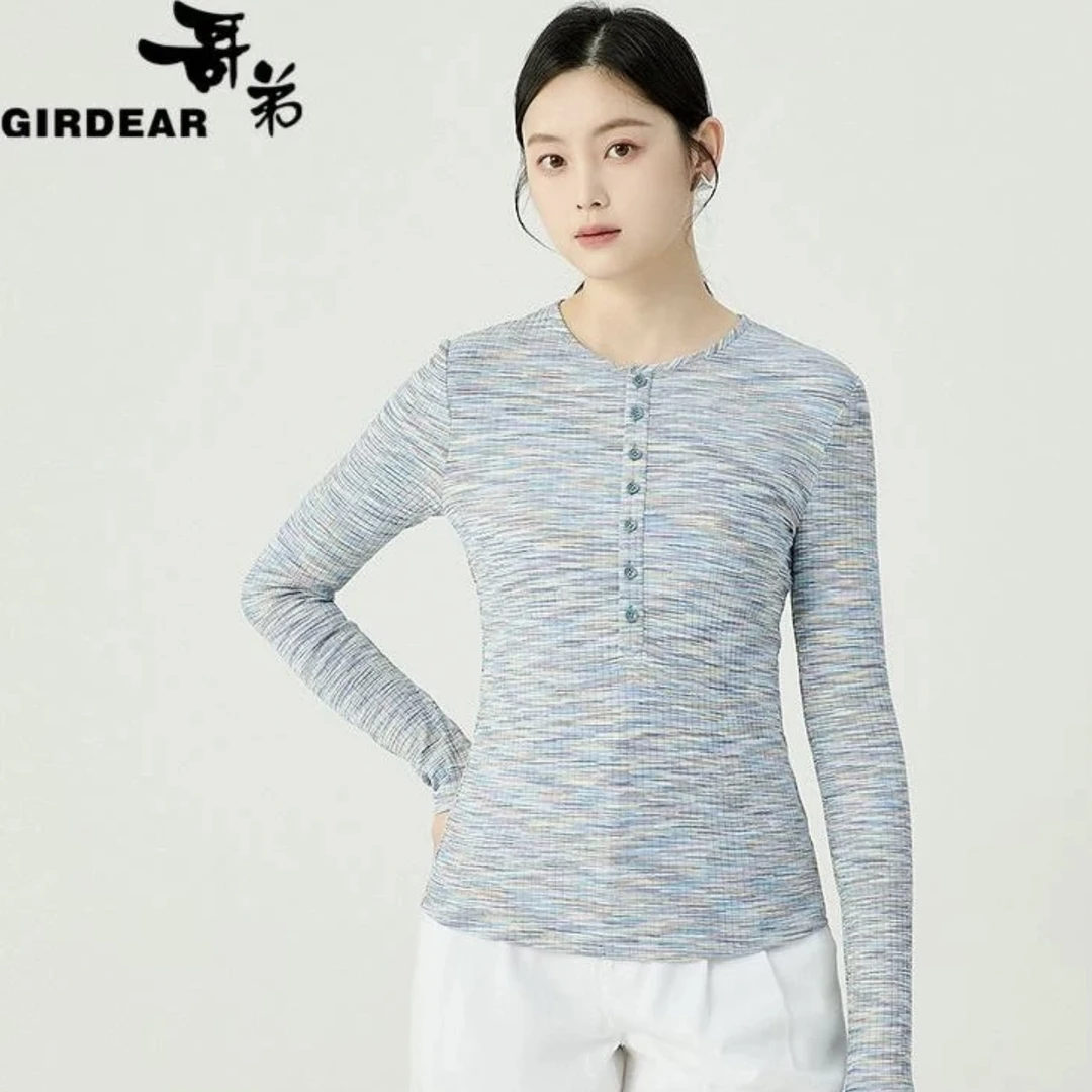 GIRDEAR/哥弟【清冷高智】早秋时尚坑条修身显瘦薄款上衣1301032