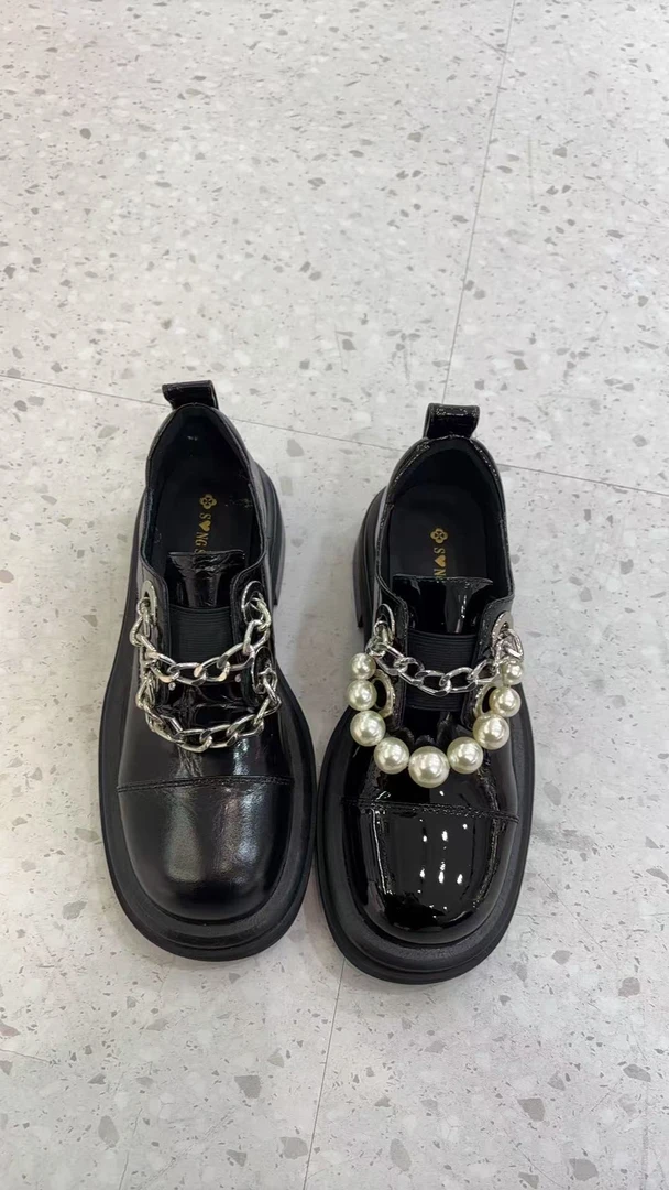 深口串珠链子金属装饰休闲风单鞋软底乐福鞋秋季平底春季时尚