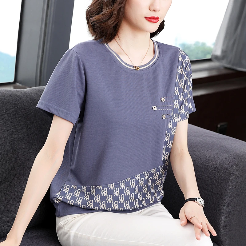 妈妈装减龄精美挑花拼接大方优雅百搭T恤版型宽松舒适