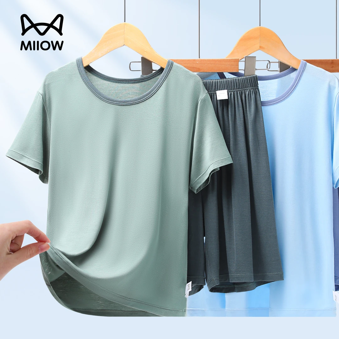 猫人儿童莫代尔睡衣夏季男童家居服套装男孩短袖短裤中大童空调服