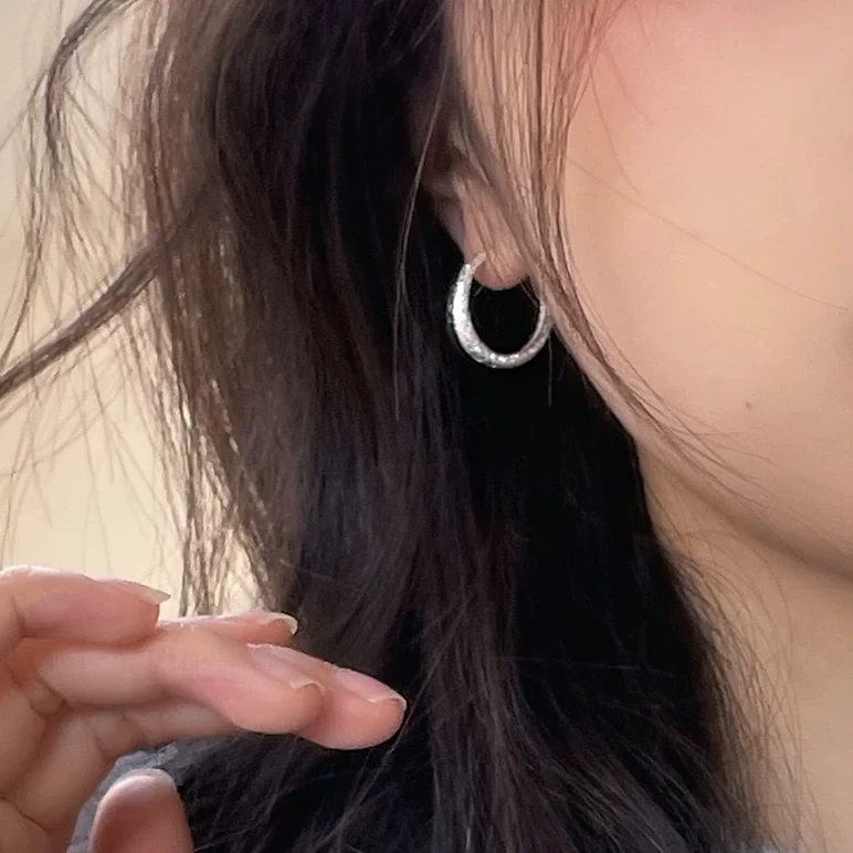 925银耳饰 纯银S925古法磨砂耳扣银色