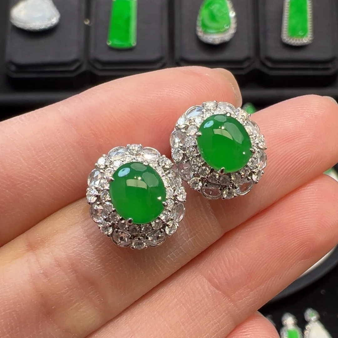 翡翠耳饰18K金镶嵌收到货48小时鉴赏期