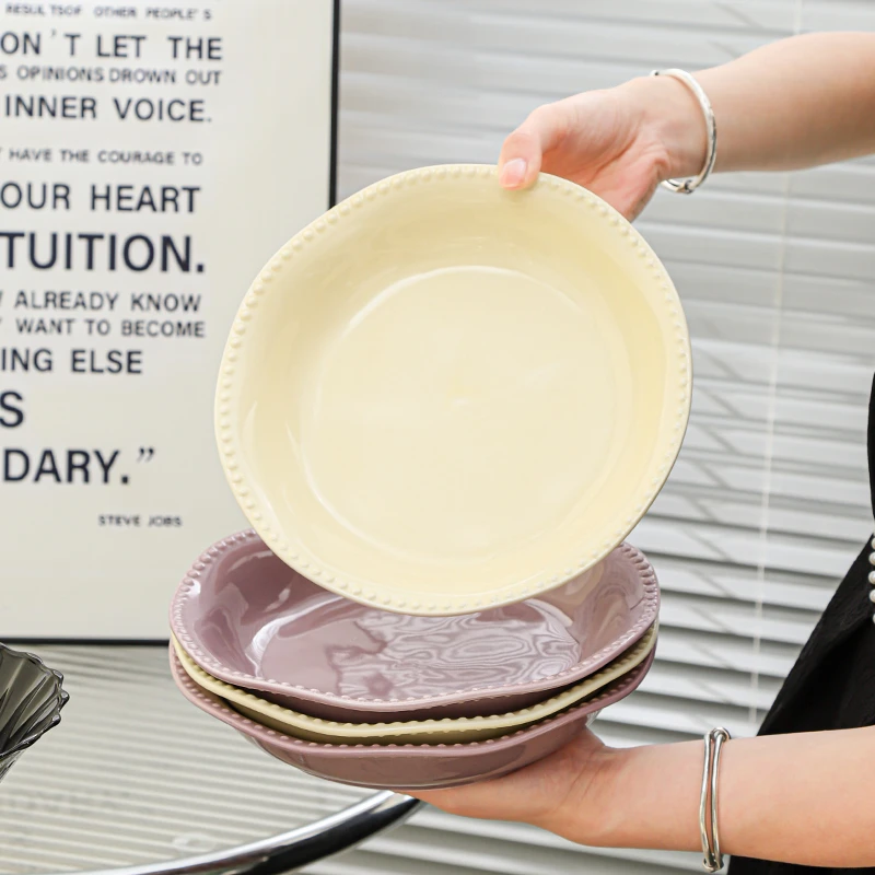 [a法式珠点]7寸珠点盘高级奶油风釉下彩陶瓷盘家用清新餐盘