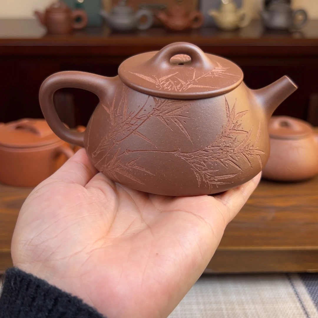紫砂茶壶紫砂平盖石瓢全手220cc