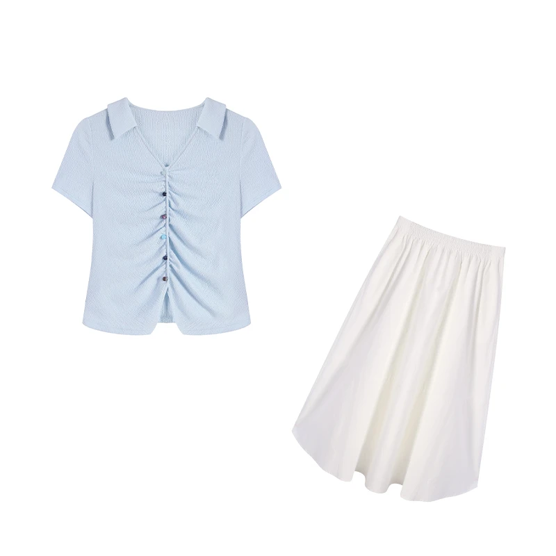 五季家/【蓝色大海】夏季气质上衣显瘦设计师ol两件套ZL107602套装